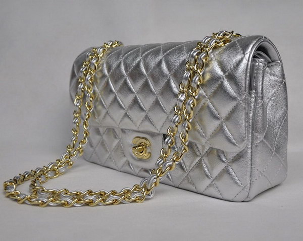 Chanel Classic Flap Bag 1112 Light Silver Leather Golden Hardware