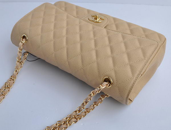 Chanel Classic 2.55 Series Apricot Caviar Golden Chain Quilted Flap Bag 1113