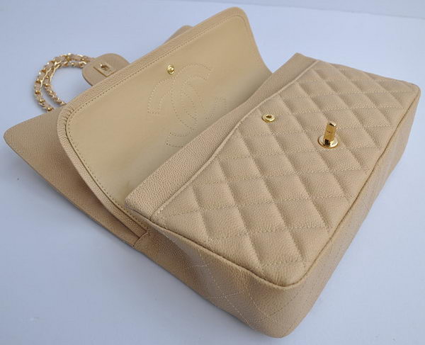Chanel Classic 2.55 Series Apricot Caviar Golden Chain Quilted Flap Bag 1113