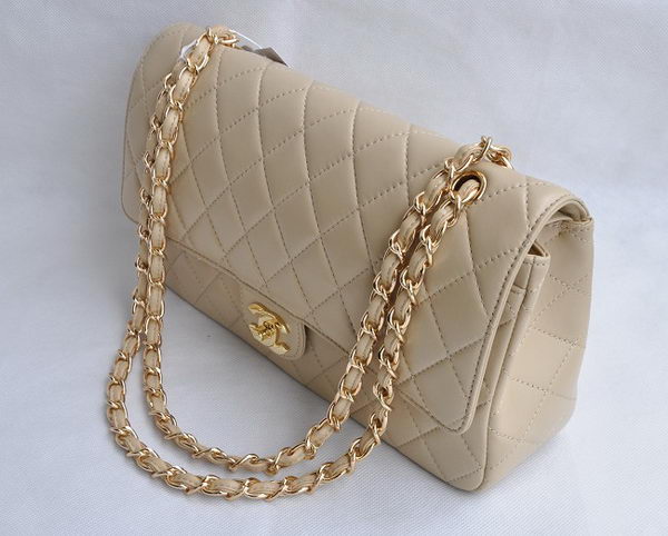 Chanel Classic 2.55 Series Apricot Lambskin Golden Chain Quilted Flap Bag 1113