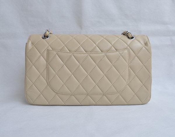 Chanel Classic 2.55 Series Apricot Lambskin Silver Chain Quilted Flap Bag 1113