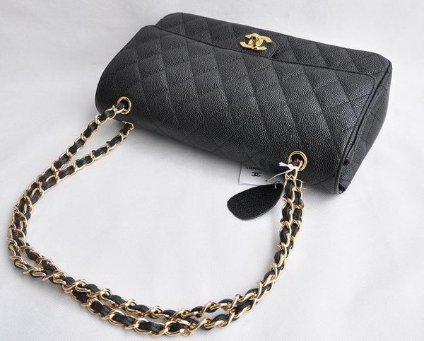 Chanel Classic 2.55 Series Black Caviar Golden Chain Quilted Flap Bag 1113