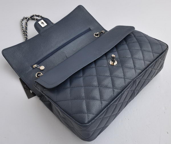 Chanel Classic 2.55 Series Light Blue Caviar Silver Chain Quilted Flap Bag 1113