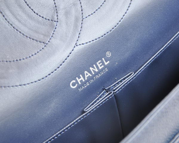 Chanel Classic 2.55 Series Light Blue Caviar Silver Chain Quilted Flap Bag 1113
