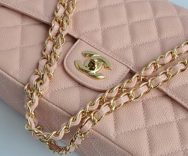 Chanel Classic 2.55 Series Pink Caviar Golden Chain Quilted Flap Bag 1113