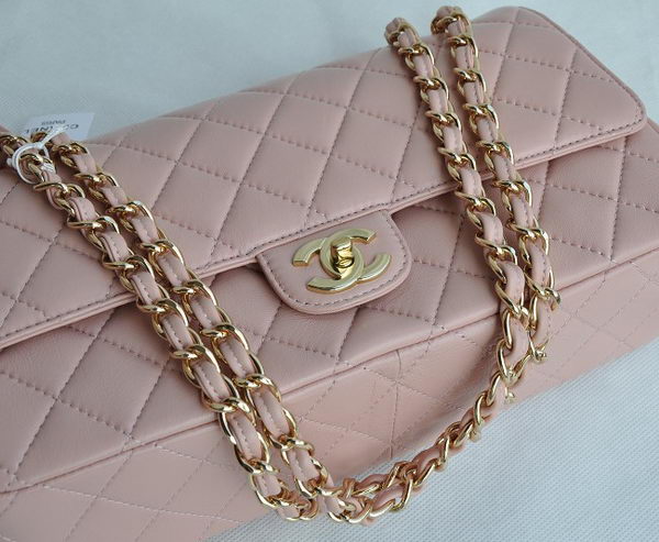 Chanel Classic 2.55 Series Pink Lambskin Golden Chain Quilted Flap Bag 1113