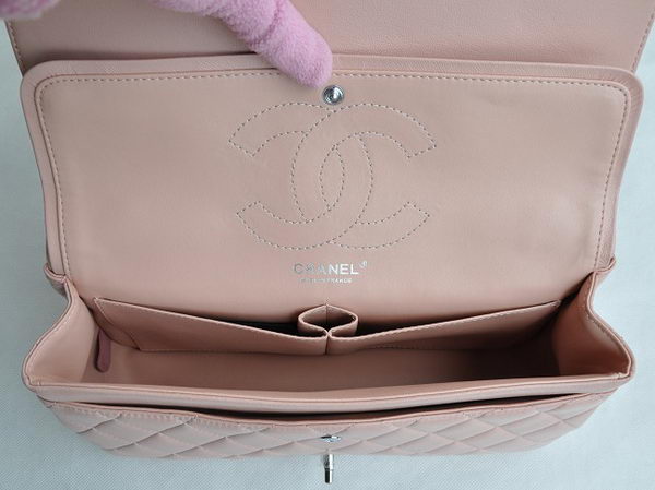 Chanel Classic 2.55 Series Pink Lambskin Silver Chain Quilted Flap Bag 1113