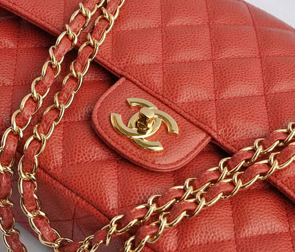 Chanel Classic 2.55 Series Red Caviar Golden Chain Quilted Flap Bag 1113