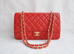 Chanel Classic 2.55 Series Red Lambskin Golden Chain Quilted Flap Bag 1113