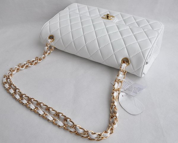 Chanel Classic 2.55 Series White Lambskin Golden Chain Quilted Flap Bag 1113