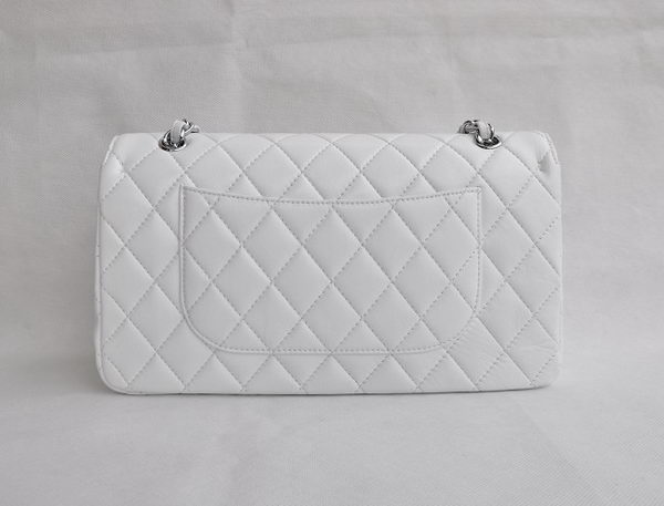 Chanel Classic 2.55 Series White Lambskin Silver Chain Quilted Flap Bag 1113