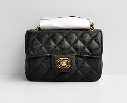 Chanel Classic Black Caviar Golden Chain Quilted Flap Bag