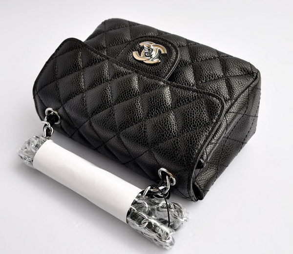 Chanel Classic Black Caviar Silver Chain Quilted Flap Bag