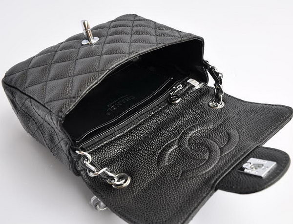 Chanel Classic Black Caviar Silver Chain Quilted Flap Bag