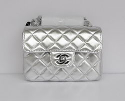 Chanel Classic Light Silver Lambskin Silver Chain Quilted Flap Bag 1115