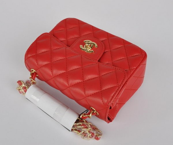 Chanel Classic Red Lambskin Golden Chain Quilted Flap Bag 1115