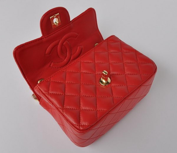 Chanel Classic Red Lambskin Golden Chain Quilted Flap Bag 1115