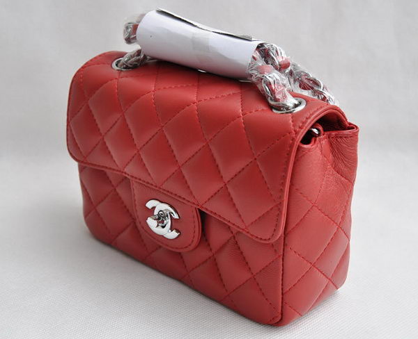 Chanel Classic Red Lambskin Silver Chain Quilted Flap Bag 1115
