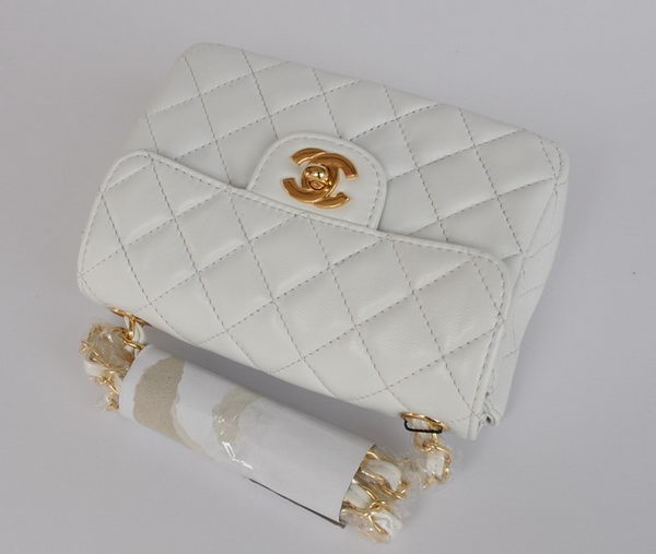 Chanel Classic White Lambskin Golden Chain Quilted Flap Bag 1115
