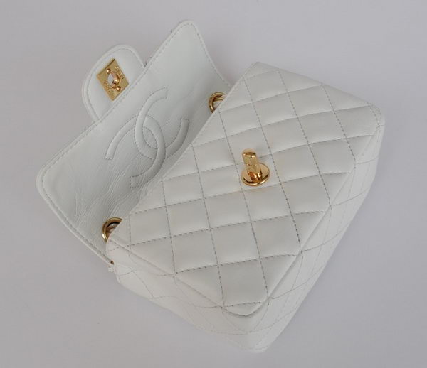 Chanel Classic White Lambskin Golden Chain Quilted Flap Bag 1115