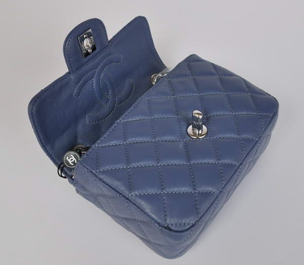 Cheap Chanel Classic mini Flap Bag 1115 Blue Sheepskin Silver Hardware