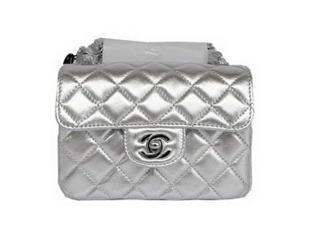 Cheap Chanel Classic mini Flap Bag 1115 Light Silver Sheepskin Silver Hardware