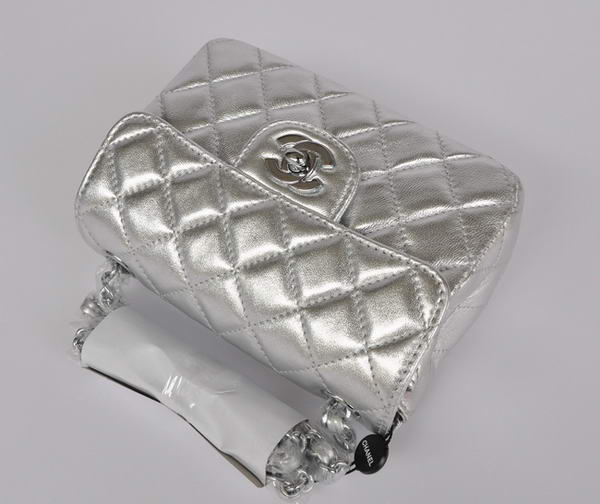 Cheap Chanel Classic mini Flap Bag 1115 Light Silver Sheepskin Silver Hardware