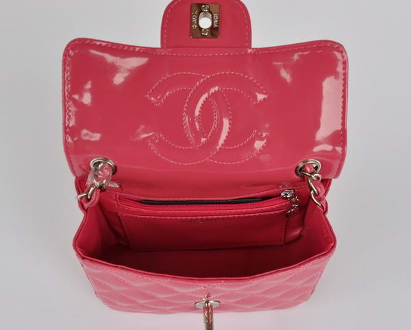 Cheap Chanel Classic mini Flap Bag 1115 Peach Patent Silver Hardware