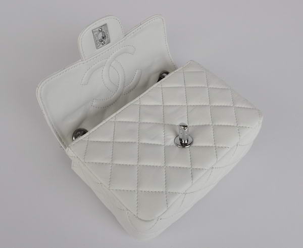 Cheap Chanel Classic mini Flap Bag 1115 White Sheepskin Silver Hardware