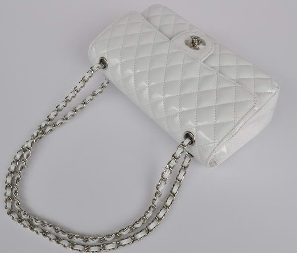 Cheap Chanel 2.55 Series Flap Bag 1112 White Patent Leather Silver Hardware