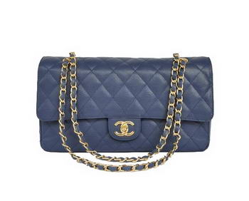 Cheap Chanel 2.55 Series Flap Bag 1113 Blue Leather Golden Hardware