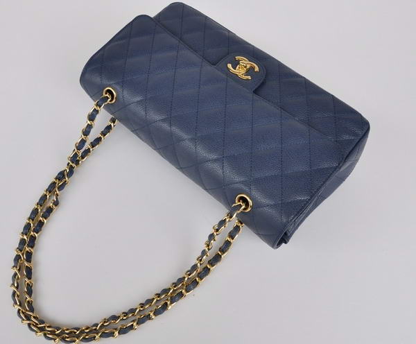 Cheap Chanel 2.55 Series Flap Bag 1113 Blue Leather Golden Hardware