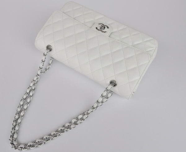 Cheap Chanel 2.55 Series Flap Bag 1113 White Leather Silver Hardware