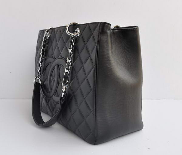 Cheap Chanel Classic CC Shopping Bag A20995 Black Lambskin Silver