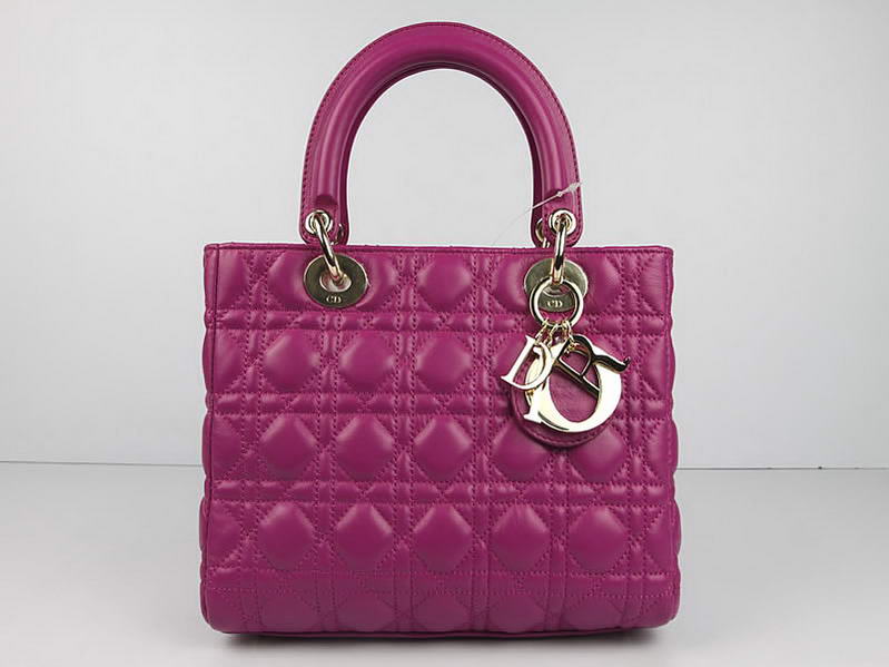 Christian Dior Lambskin Bags Lady Dior Bag CAL44550 Purple Golden