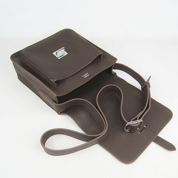 Hermes Deep-Coffee Cow Leather Messenger Bags H2811