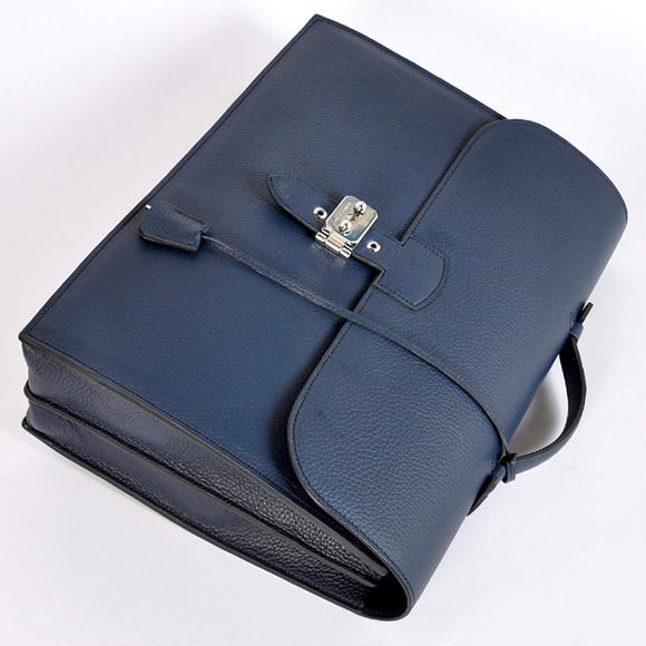 Hermes Sac Depeche 38cm Briefcase Clemence Dark Blue