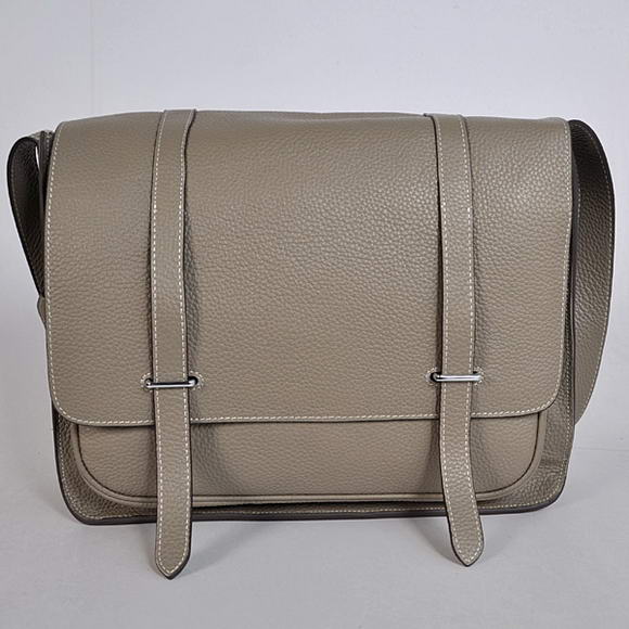 Hermes Steve 35CM Messenger Bag Clemence Leather Grey