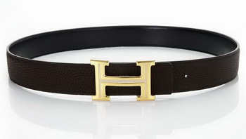 Hermes Belts Original Leather Diamond Golden Coffee