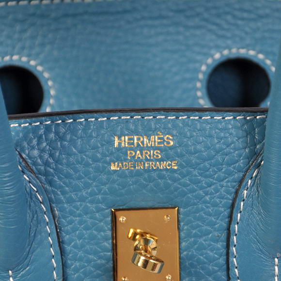 Hermes Birkin 25CM Tote Bags Togo Leather Blue Godlen