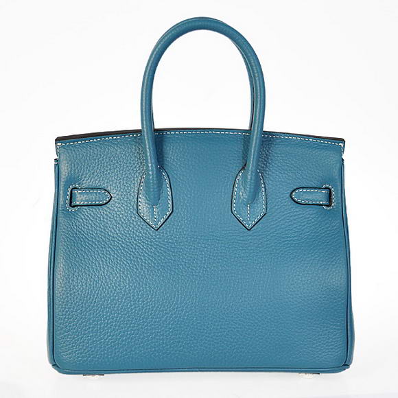 Hermes Birkin 25CM Tote Bags Togo Leather Blue Silver