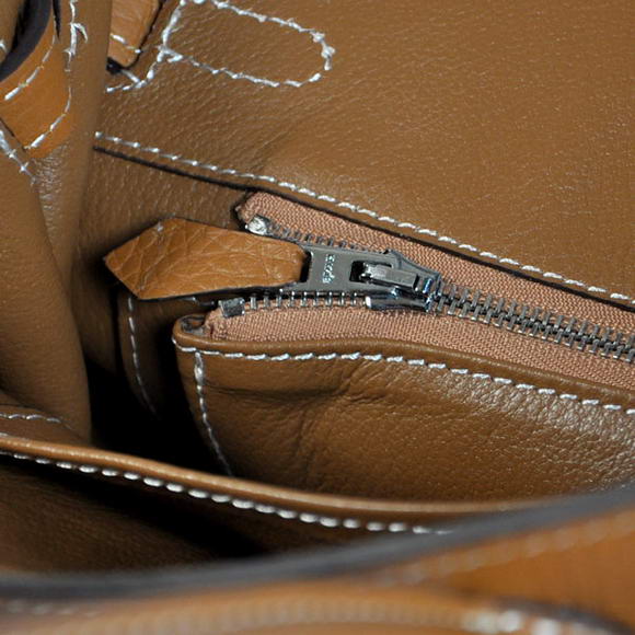 Hermes Birkin 25CM Tote Bags Togo Leather Camel Silver