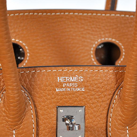 Hermes Birkin 25CM Tote Bags Togo Leather Camel Silver
