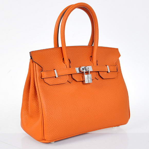 Hermes Birkin 25CM Tote Bags Togo Leather Orange Silver