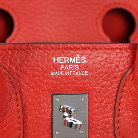 Hermes Birkin 25CM Tote Bags Togo Leather Red Silver