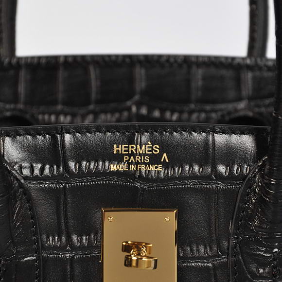 Hermes Birkin 30CM Tote Bags Black Crocodile Leather Gold