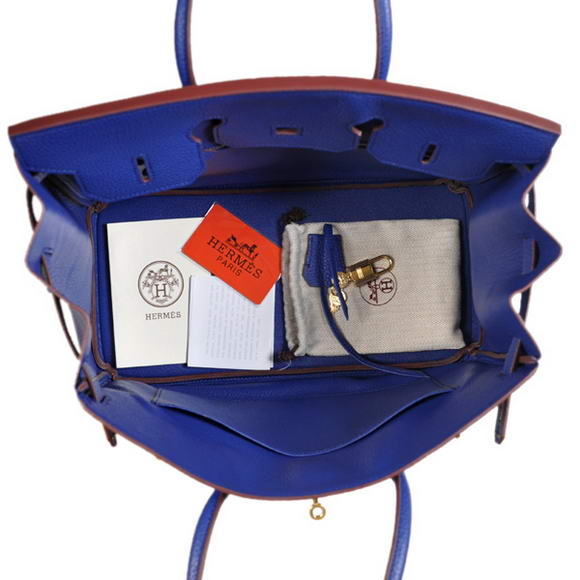 Hermes Birkin 35CM Tote Bags Togo Leather Blue Golden
