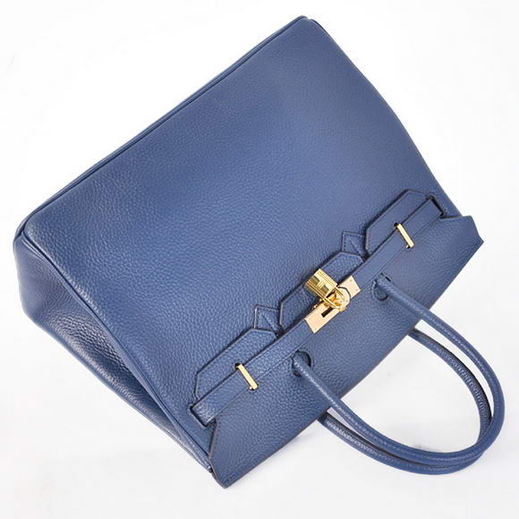 Hermes Birkin 35CM Tote Bags Togo Leather Dark Blue Golden