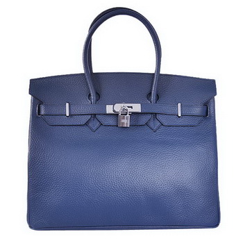 Hermes Birkin 35CM Tote Bags Togo Leather Dark Blue Silver