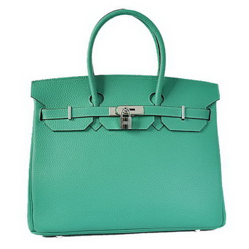 Hermes Birkin 35CM Tote Bags Togo Leather Green Silver